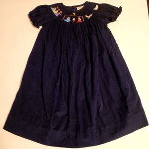 The Smocking Place Naval Blue Smocked decar collar Corduroy Dress 3T
